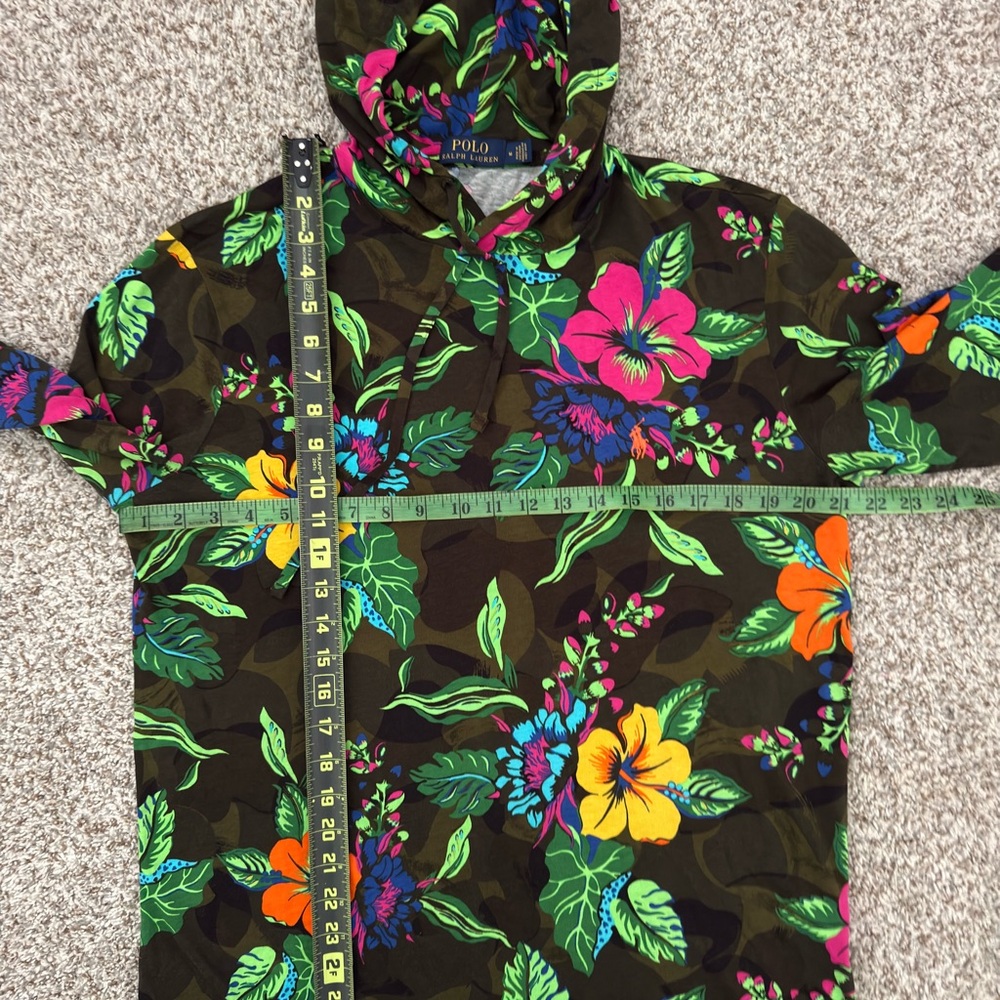Polo Ralph Lauren Brown Hoodie with Vibrant Floral Print Size Medium - Picture 5 of 7